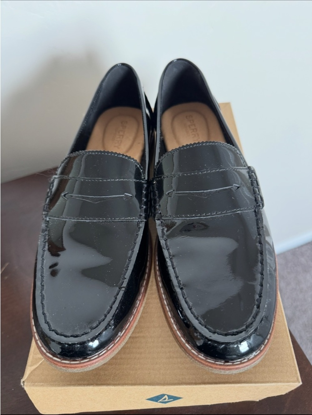 Sperry Seaport Penny Loafer in Black Patent Leather NWOT